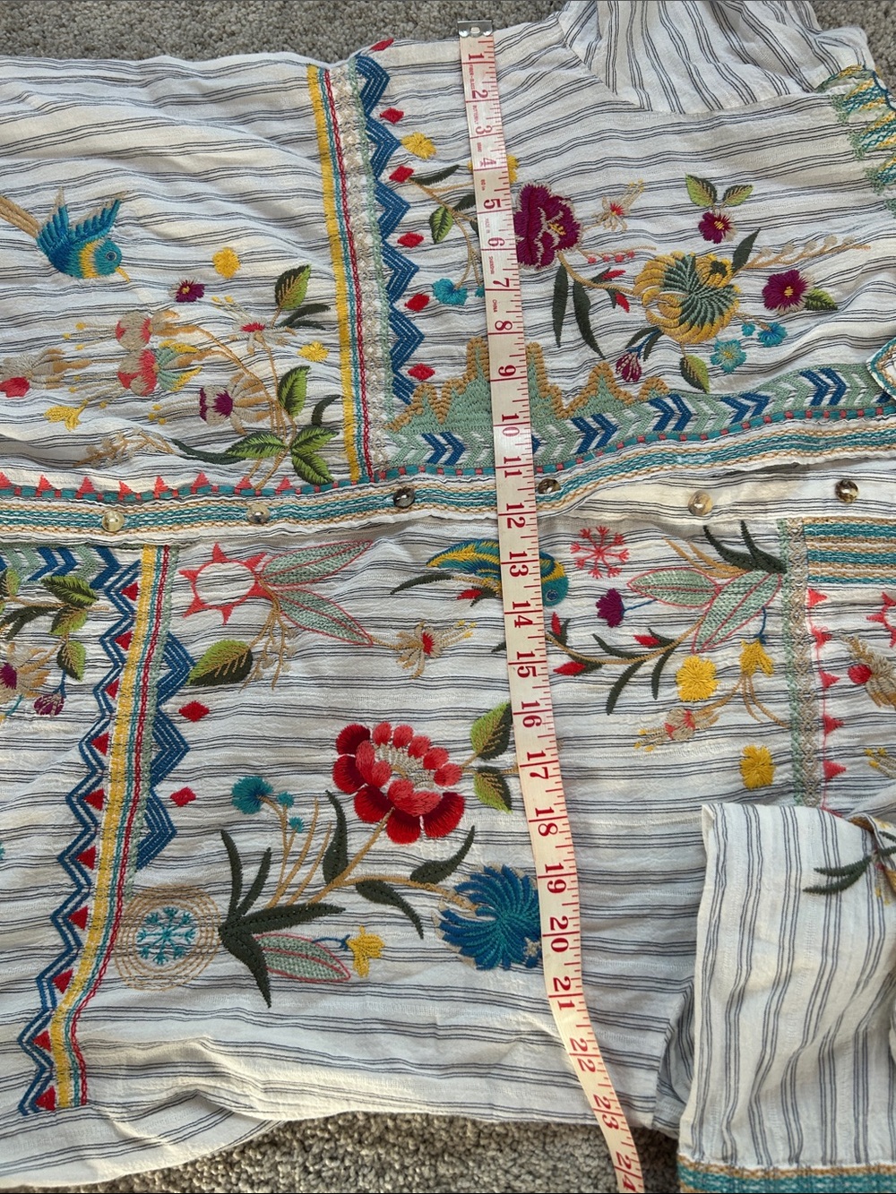 Johnny Was White Embroidered Floral Button-Down Shirt